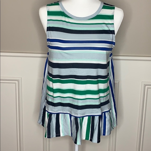 Joe Fresh Green Blue Striped Peplum Tank Sz Med - Picture 2 of 8